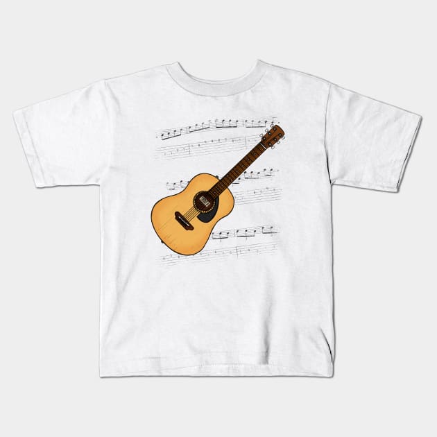 Acoustic Guitar Tab Guitarist Music Notation Musician Kids T-Shirt by doodlerob